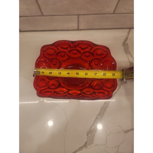 Vintage L E Smith Amberina Red Moon & Stars Glass Banana Boat Fruit Dish - Picture 7 of 10